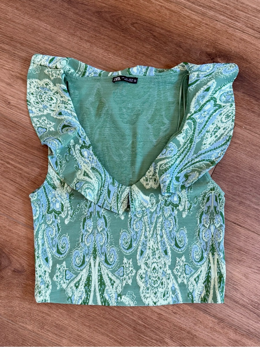 Zara Green Paisley Ruffle Crop Top Size L